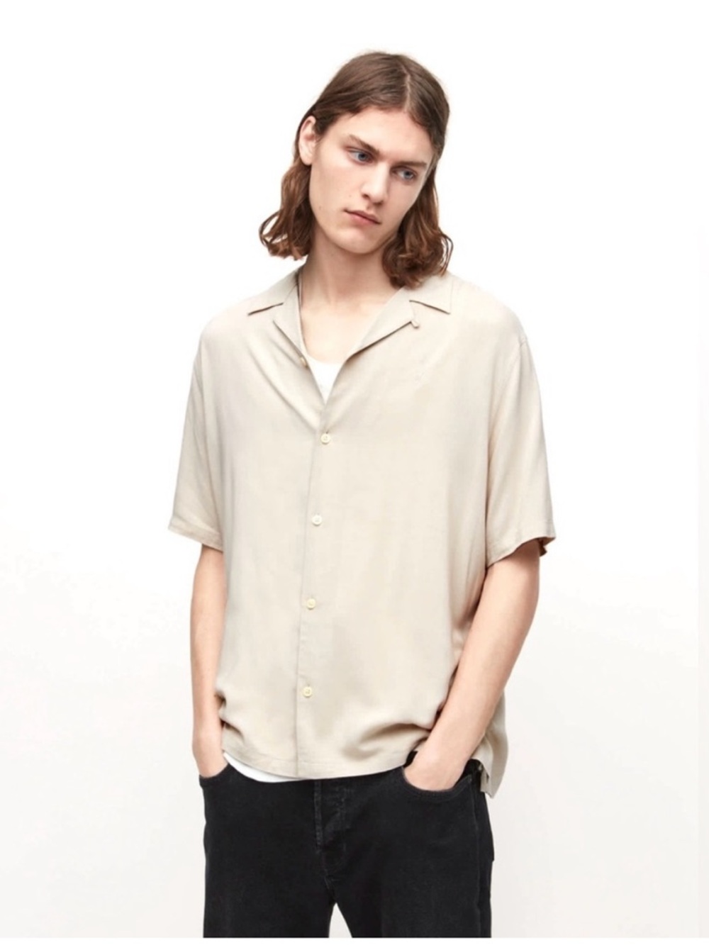 All saints venice revere collar relaxed fit button down shirt mens large